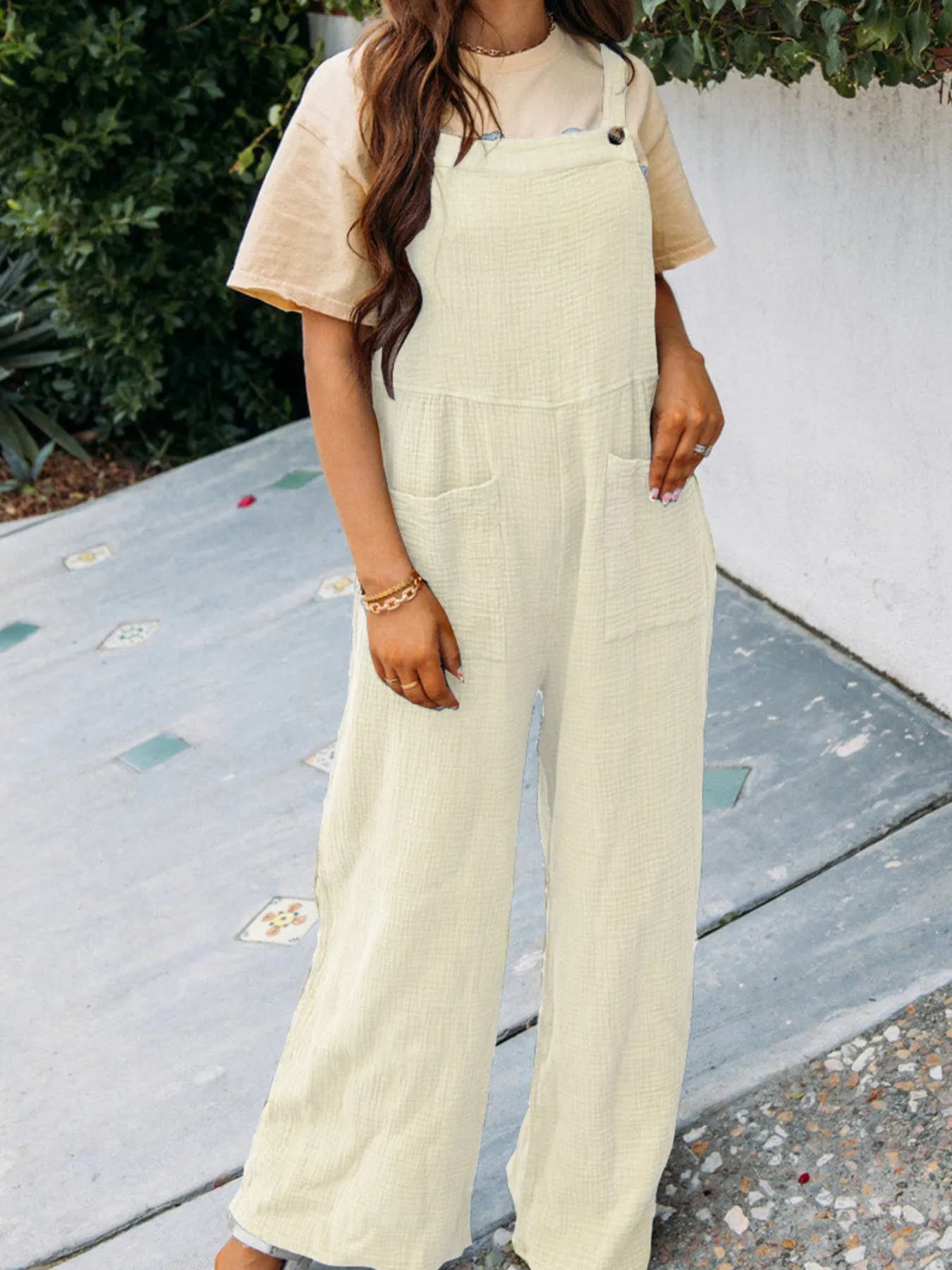 Full Size Casual Wide Leg Textured Overalls Plus Size 