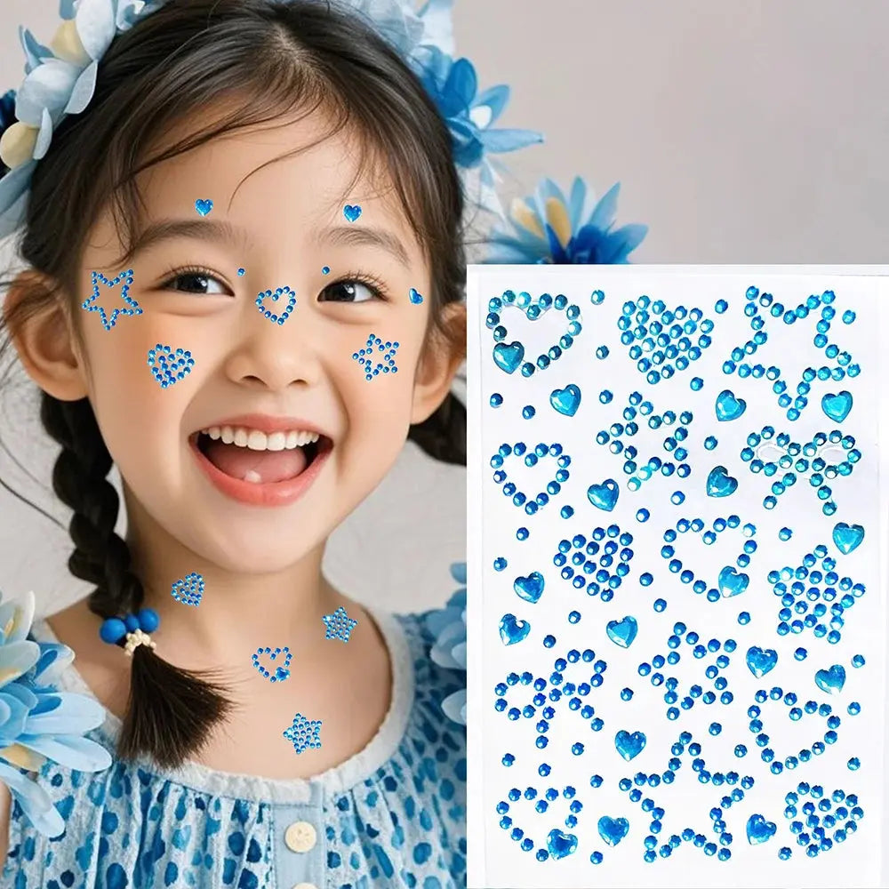 3D Rhinestone Face Gem Stickers - Star, Heart & Bow Temporary Tattoos for Festival Makeup dylinoshop