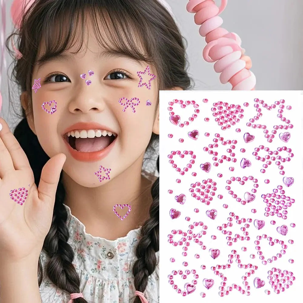 3D Rhinestone Face Gem Stickers - Star, Heart & Bow Temporary Tattoos for Festival Makeup dylinoshop