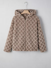 Sherpa Rhombus Zip Up Side Pocket Hooded Jacket 