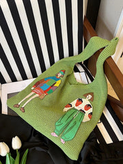 Knitted Embroidered Shoulder Bag 