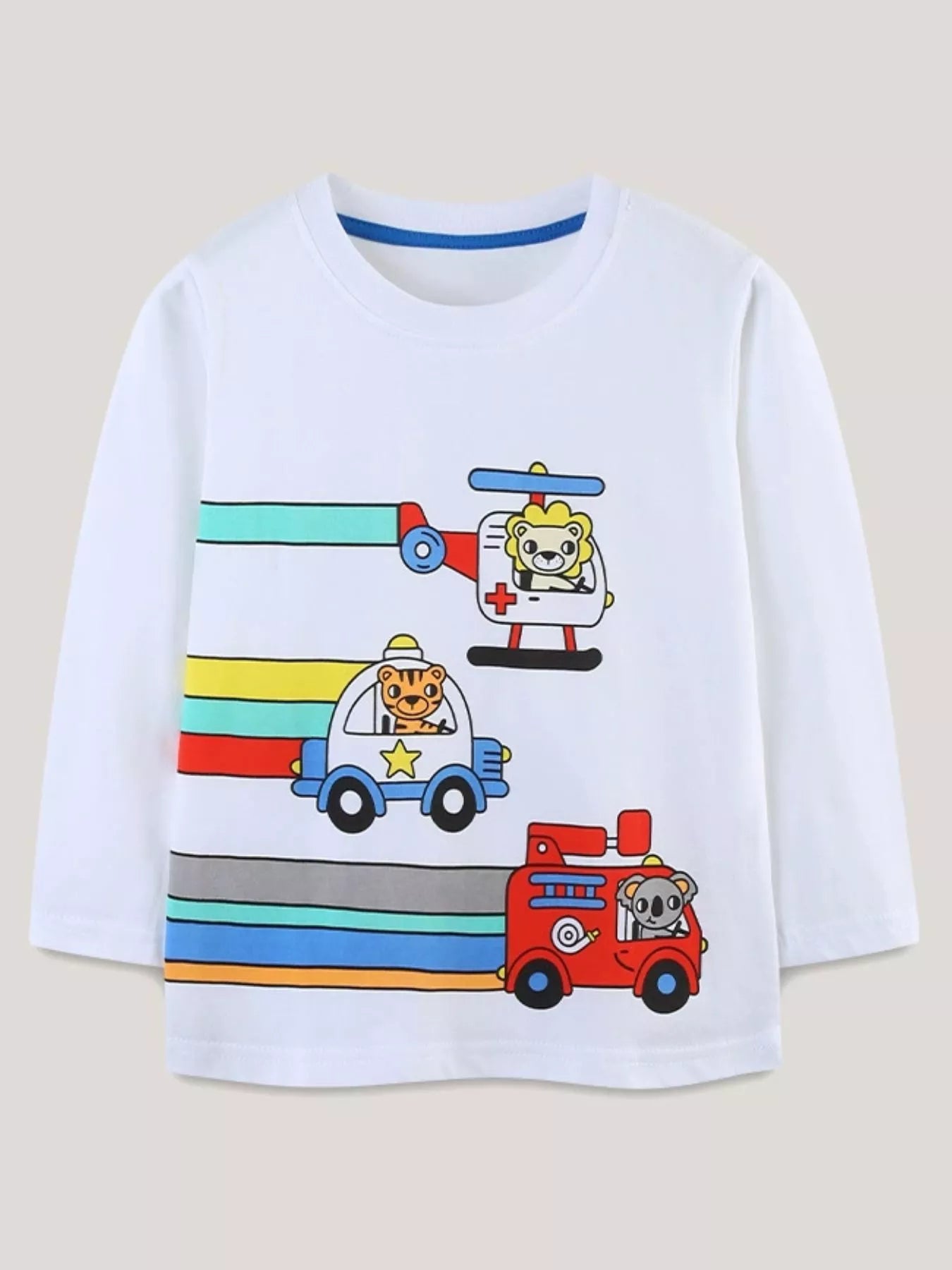 Children's Cartoon Vehicle Print Long Sleeve T-Shirt 