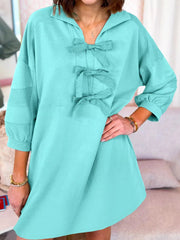 Bow Front Collared Side Pocket Shift Mini Dress 