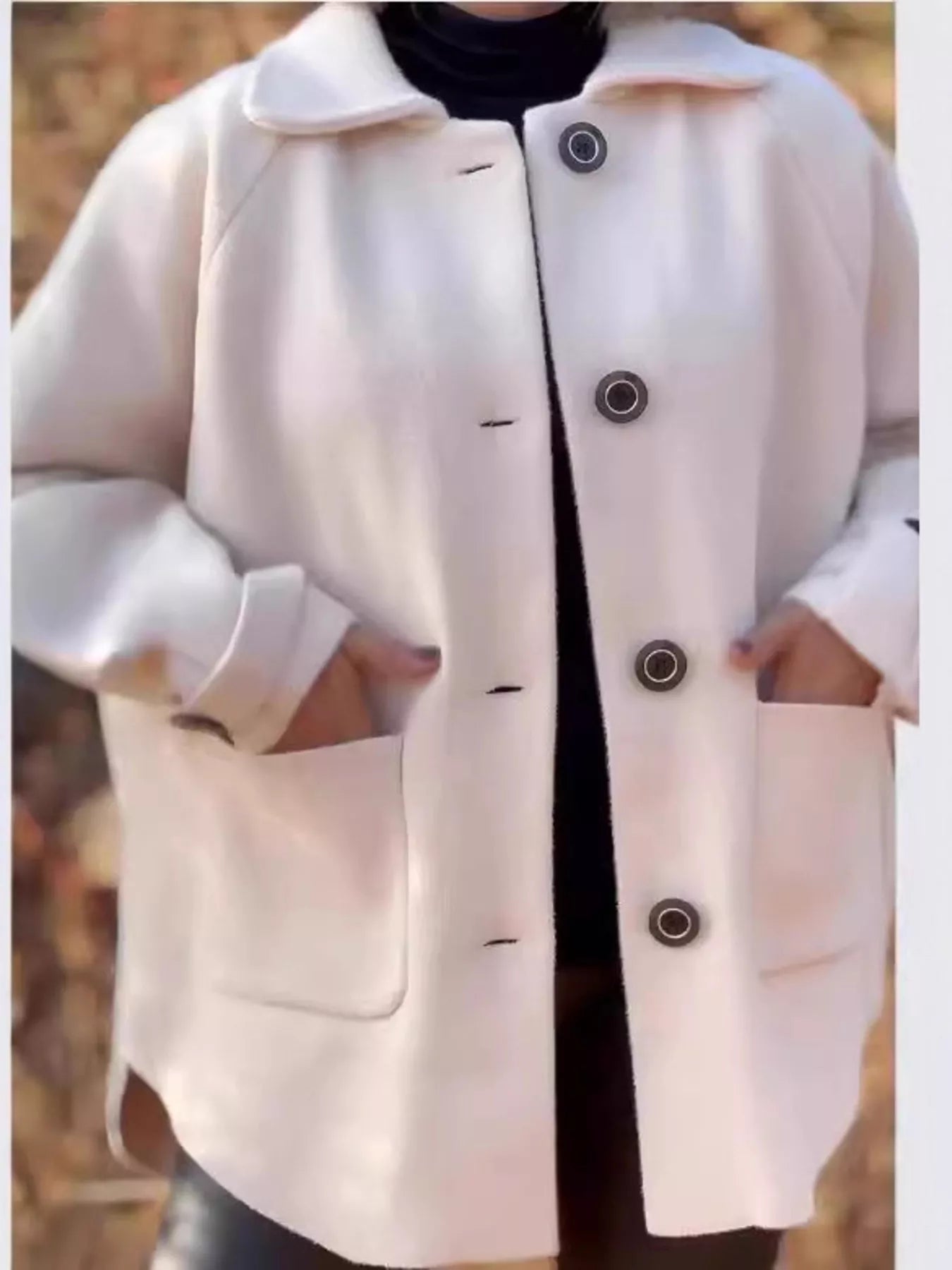 Full Size Button-Front Raglan Sleeve Coat Plus Size 