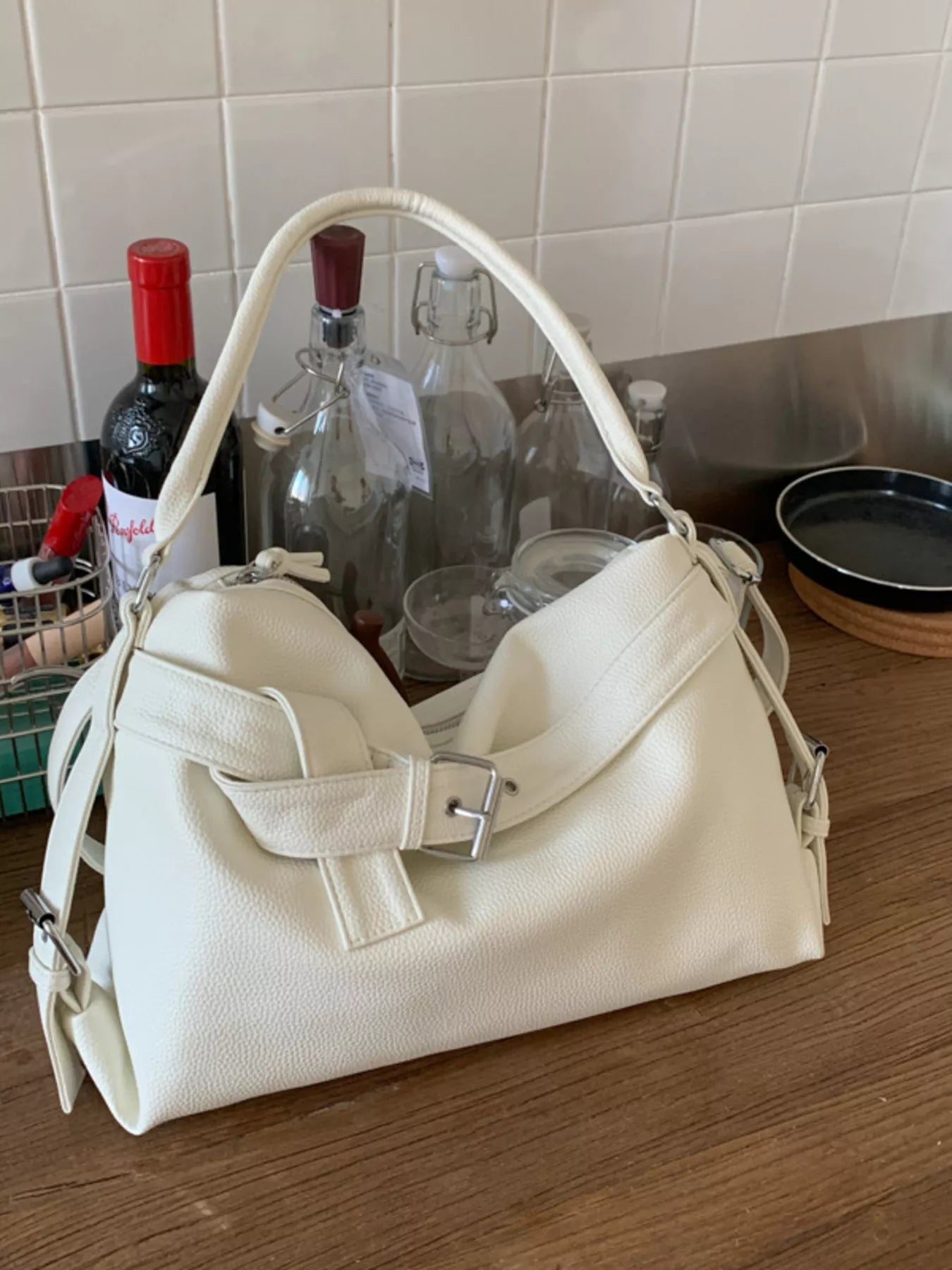 Decor Buckle Leather Shoulder Bag 
