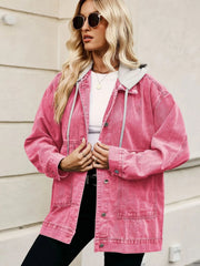 Oversized Button Up Denim Jacket with Hood 