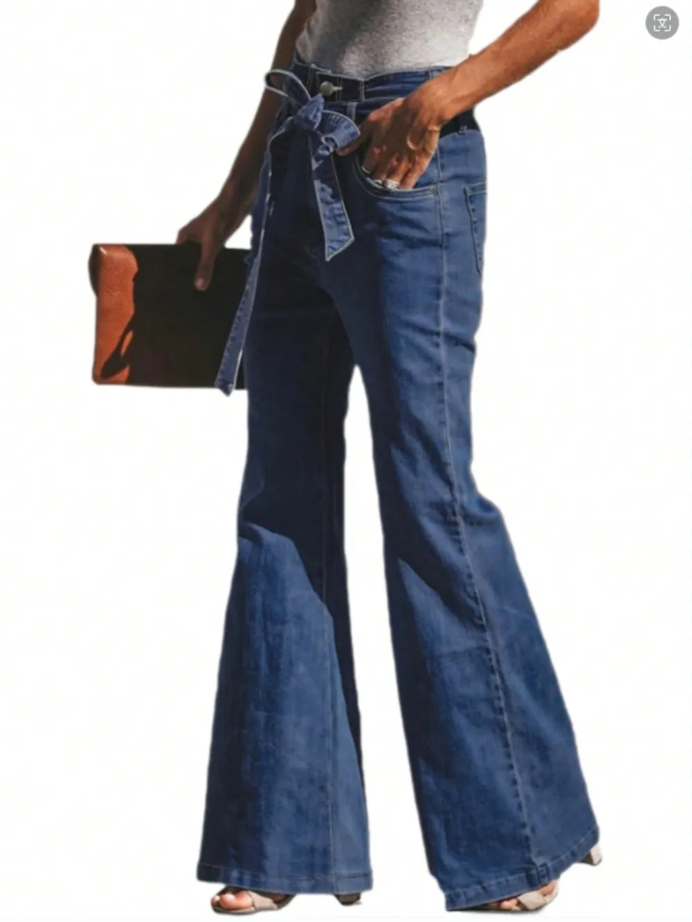 Tied Flare Jeans with Pockets 