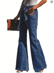 Tied Flare Jeans with Pockets 