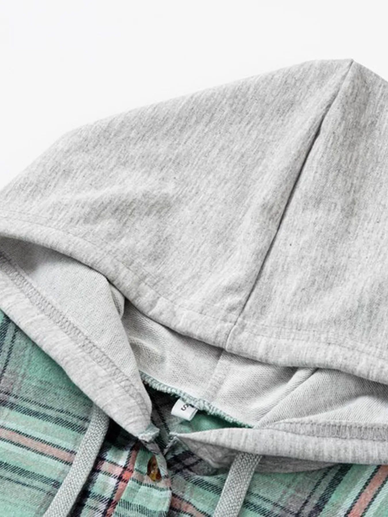 Plaid Button-Up Hooded Shirt with Chest Pocket 