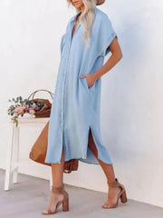 Button Down Denim Midi Shirt Dress 
