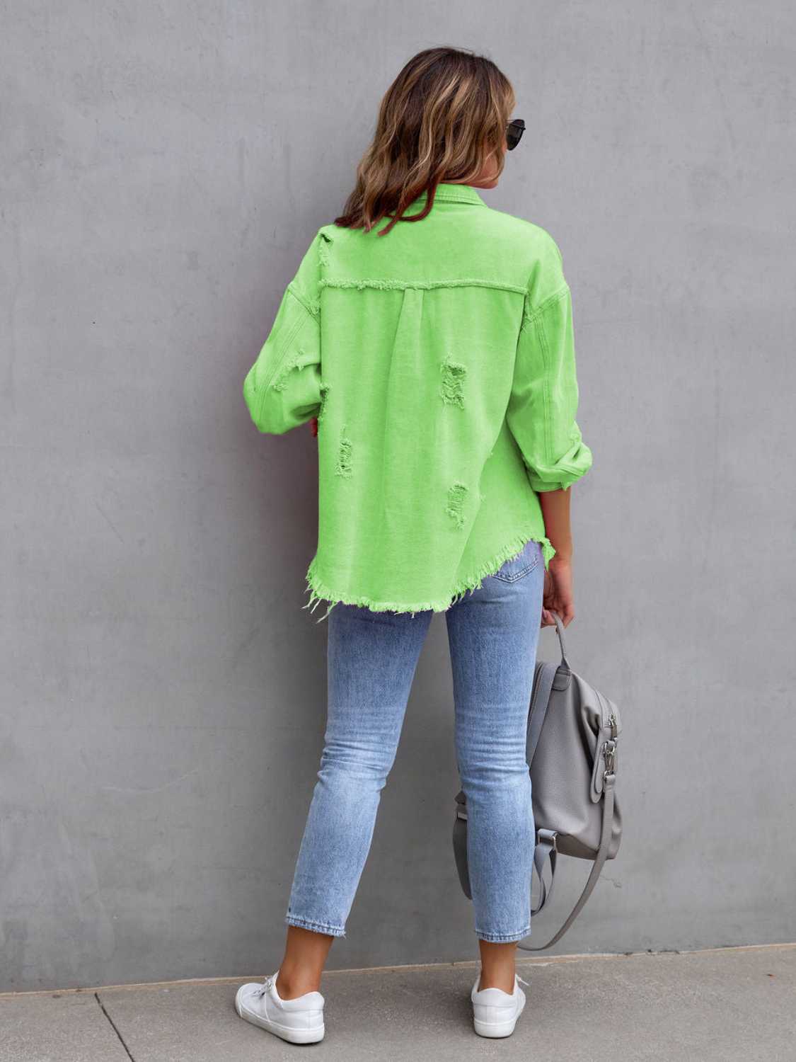 Distressed Drop Shoulder Denim Jacket 