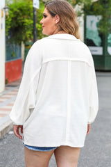 Plus Size Half Button Collared Neck Long Sleeve Blouse 