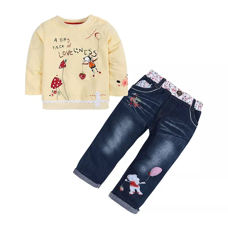 Children's Round Neck Top and Jeans Set 