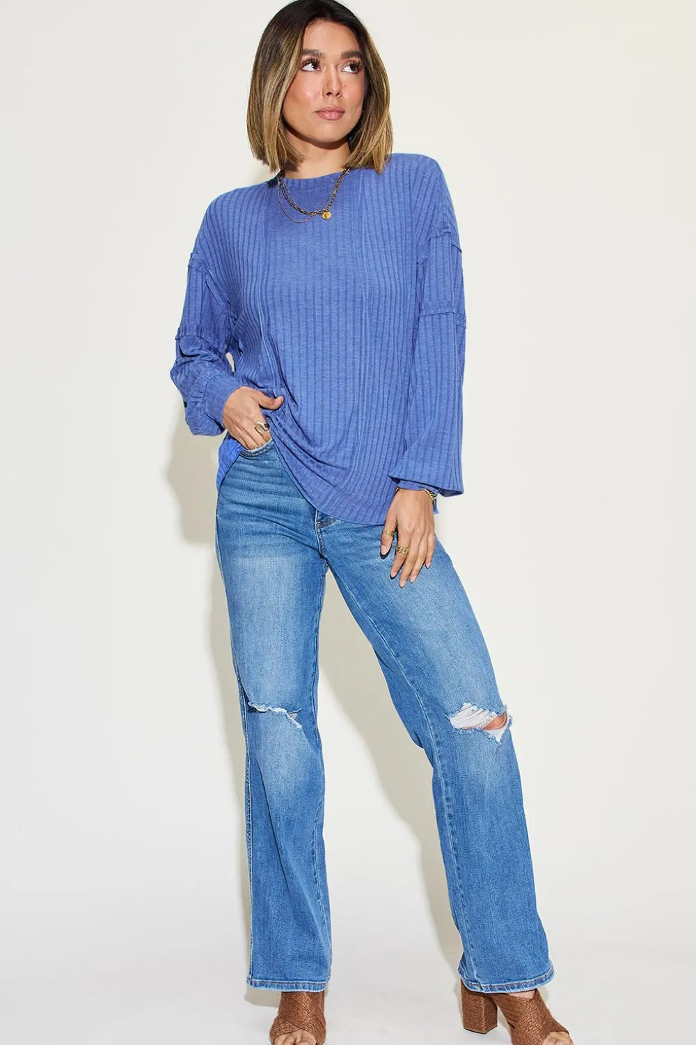 Basic Bae Full Size Ribbed Round Neck Long Sleeve T-Shirt 