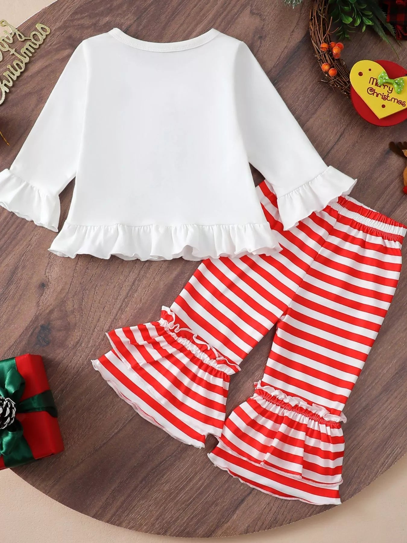 Children's Christmas Ruffle Trim Top and Pants Set 