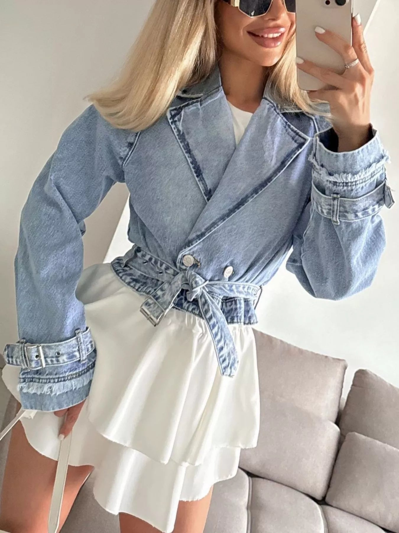 Long Sleeve Crop Denim Jacket 