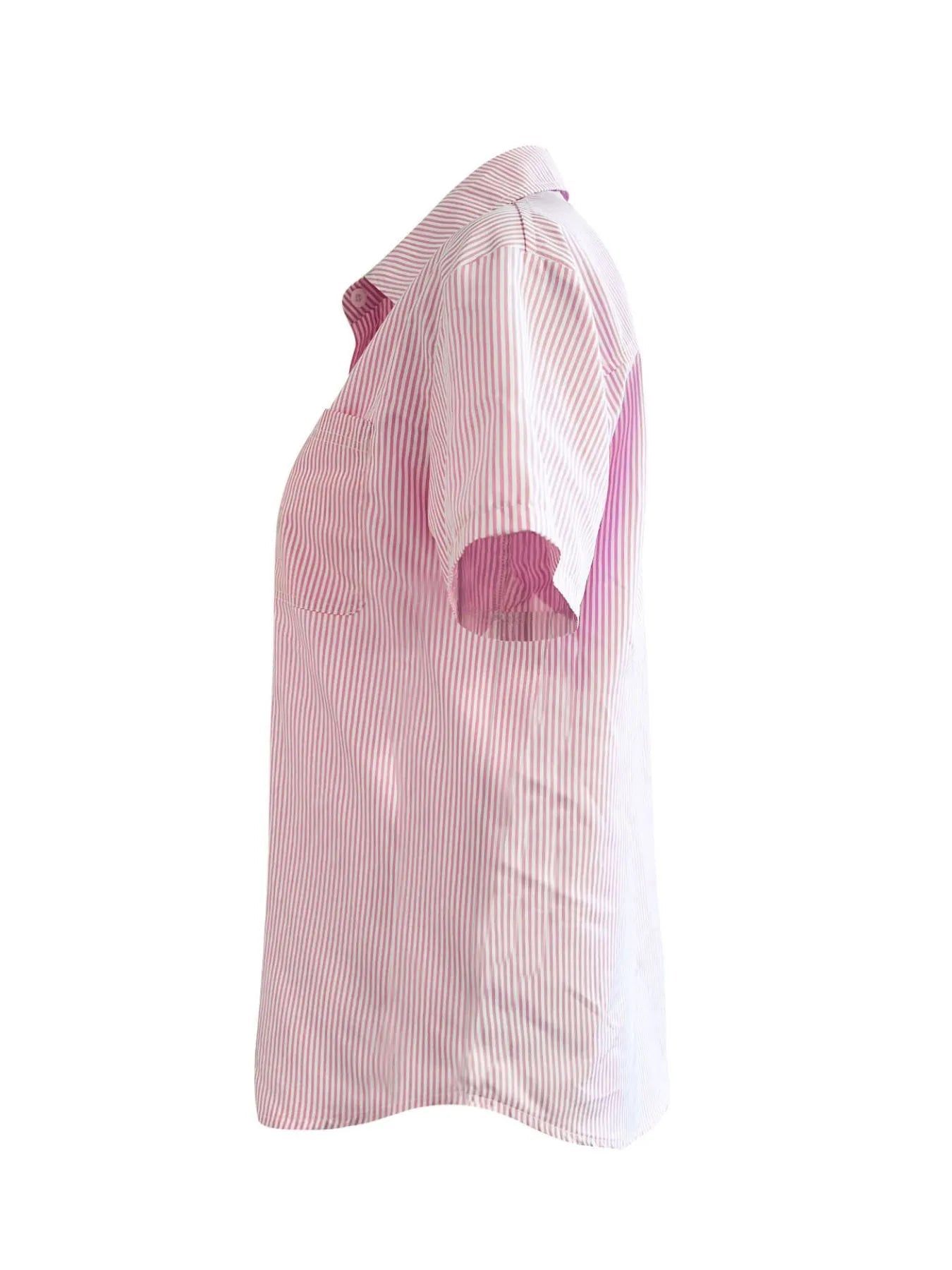 Full Size Striped Button-Up Casual Shirt with Pocket Plus Size 