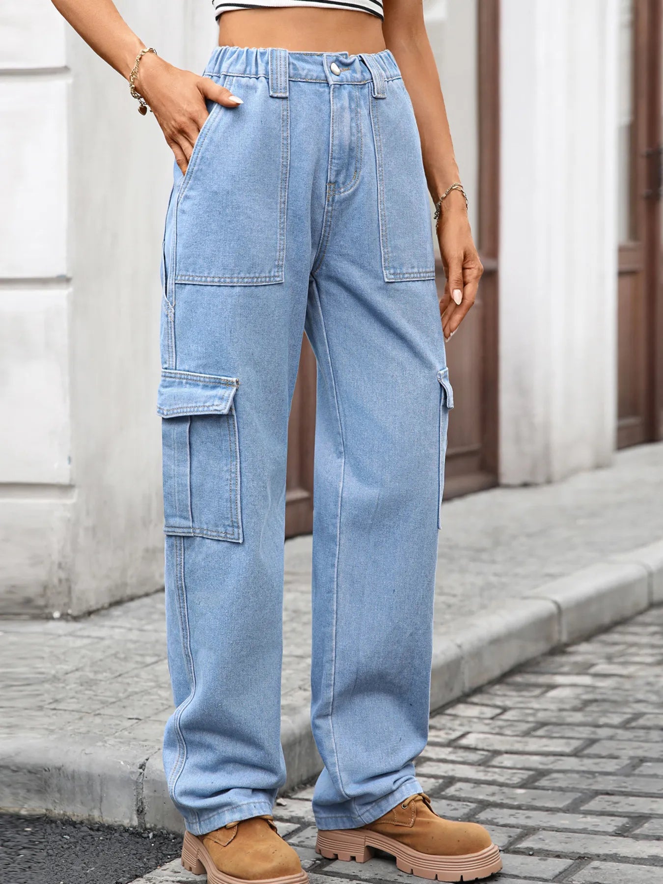 High-Waisted Cargo Jeans 