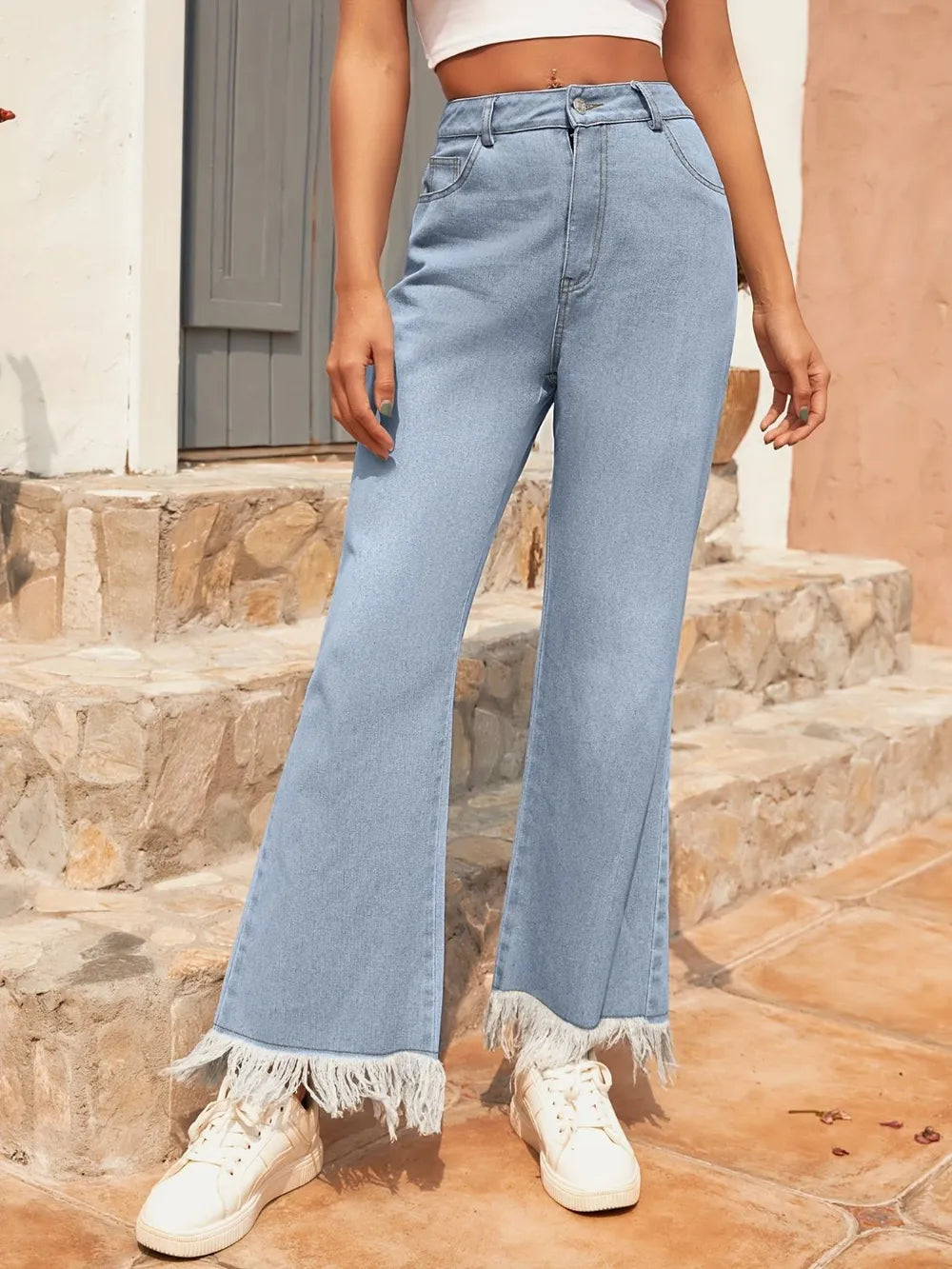 Raw Hem Bootcut Jeans with Pockets 