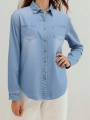 Full Size Button-Up Long Sleeve Denim Shirt Plus Size 