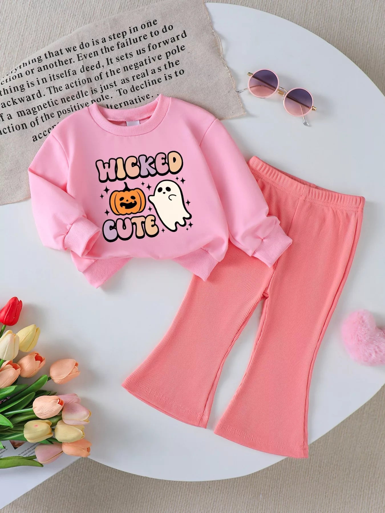 Children's Halloween Graphic Sweatshirt and Flare Pants Set 