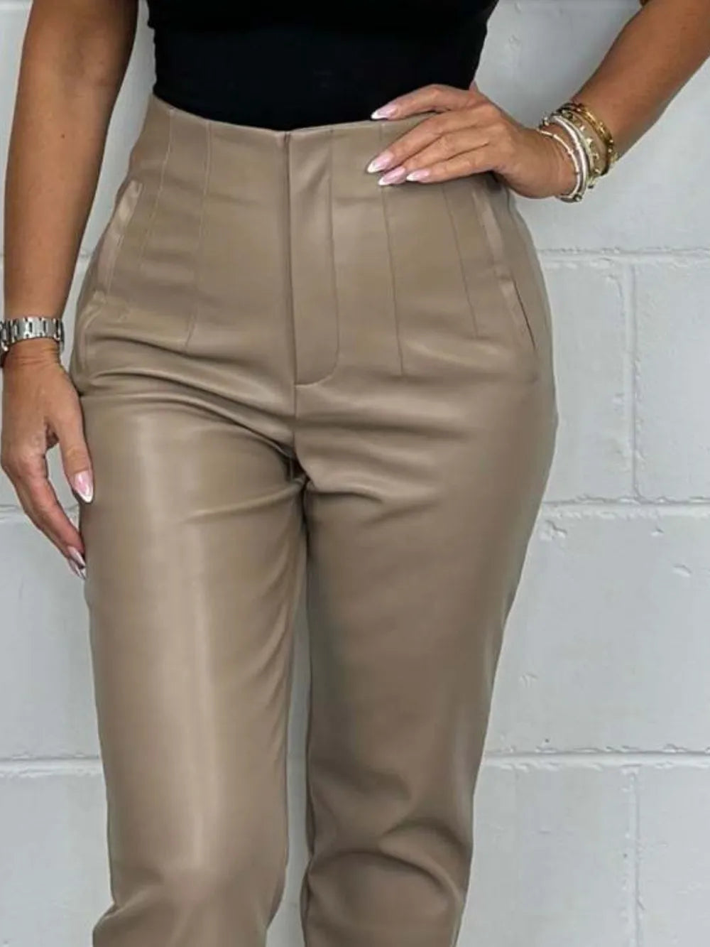 Full Size High Waist Straight Pants Plus Size 