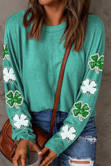 Lucky Clover Sequin Round Neck Sweatshirt 