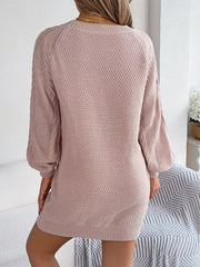 Diamond Cable Knit Sweater Dress with Long Sleeves 