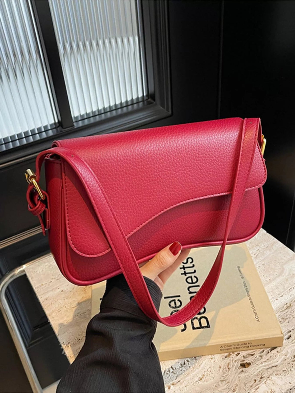 Solid Color Leather Crossbody Bag 