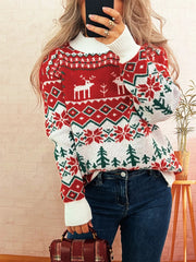Christmas Reindeer Pattern Round Neck Sweater 