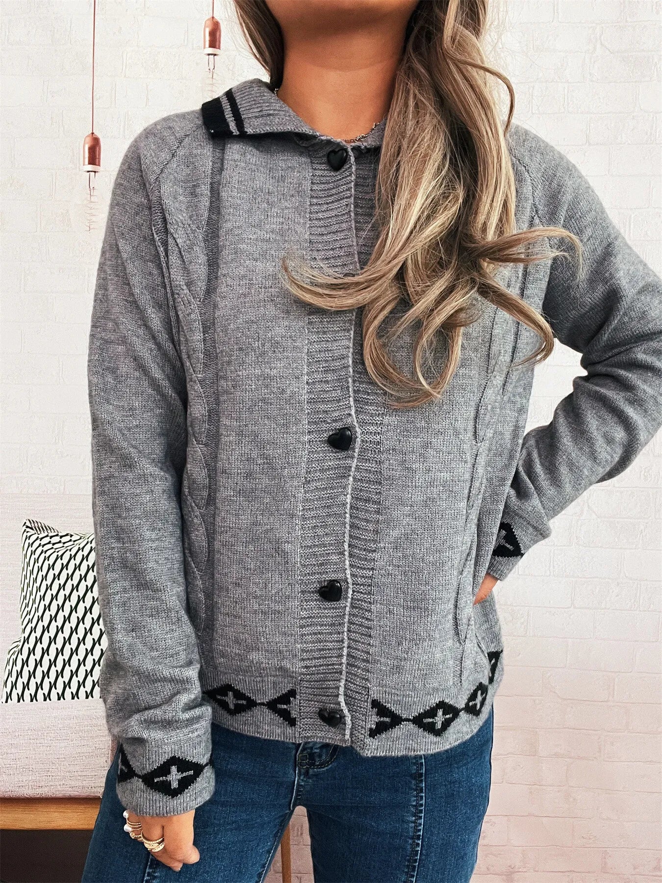Heart Button Long Sleeve Cardigan 