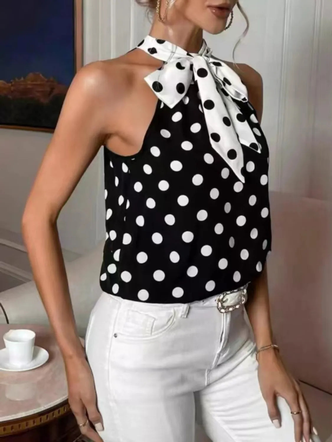 Polka Dot Tie Front Cami 