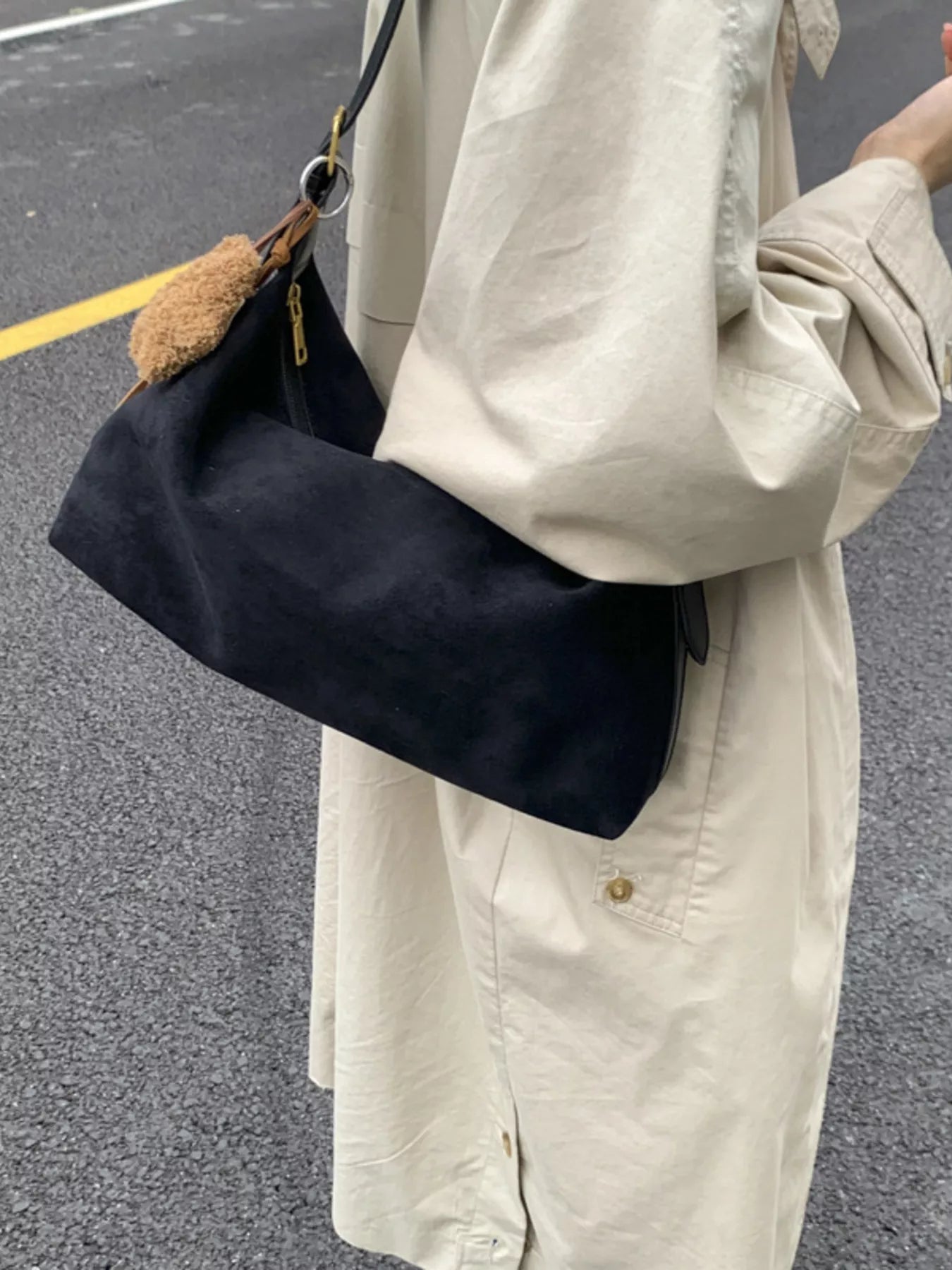 Solid Color Suede Hobo Crossbody Bag 