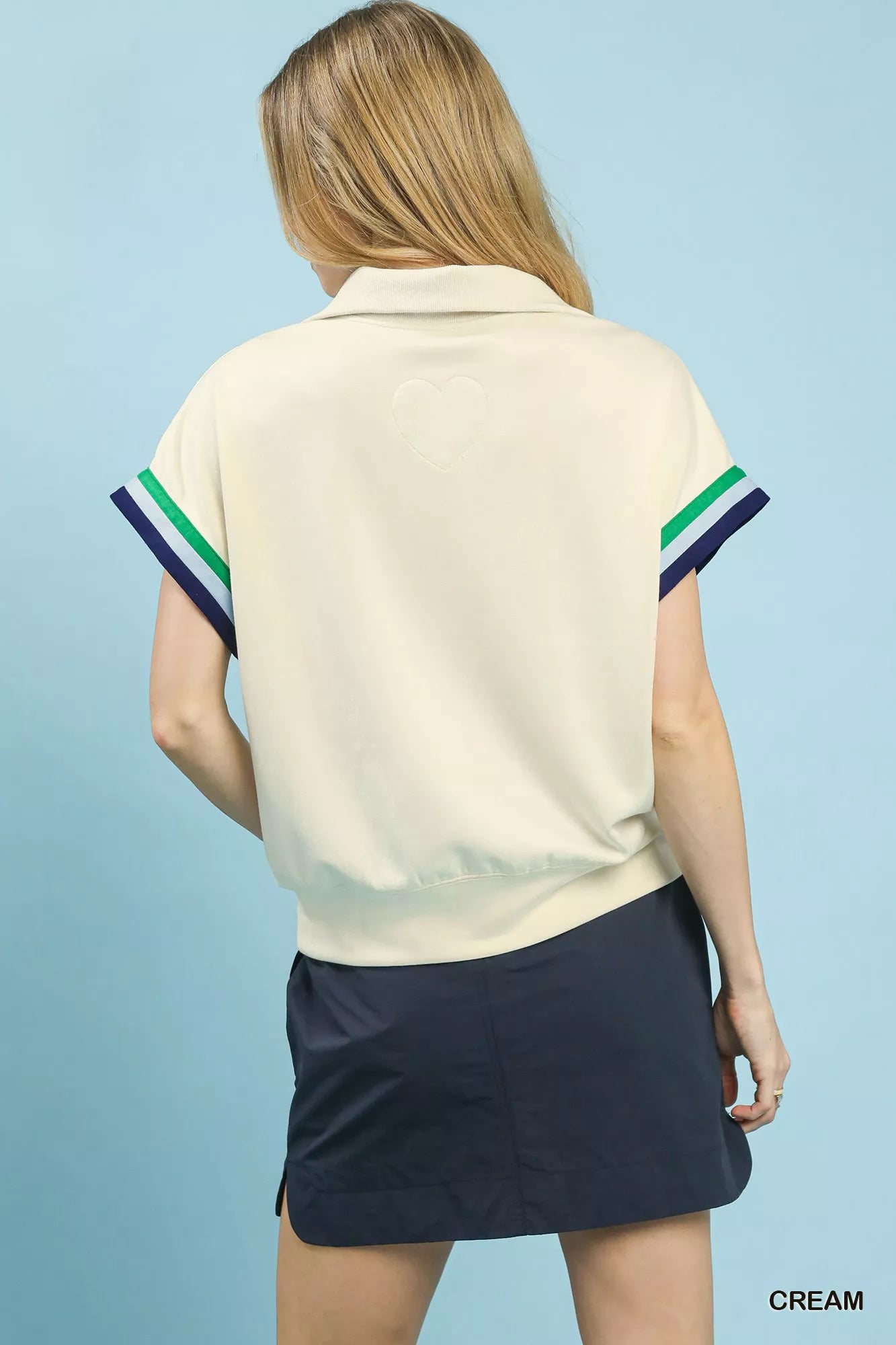 Umgee Zip Front Casual Top with Contrast Stripe Trim 