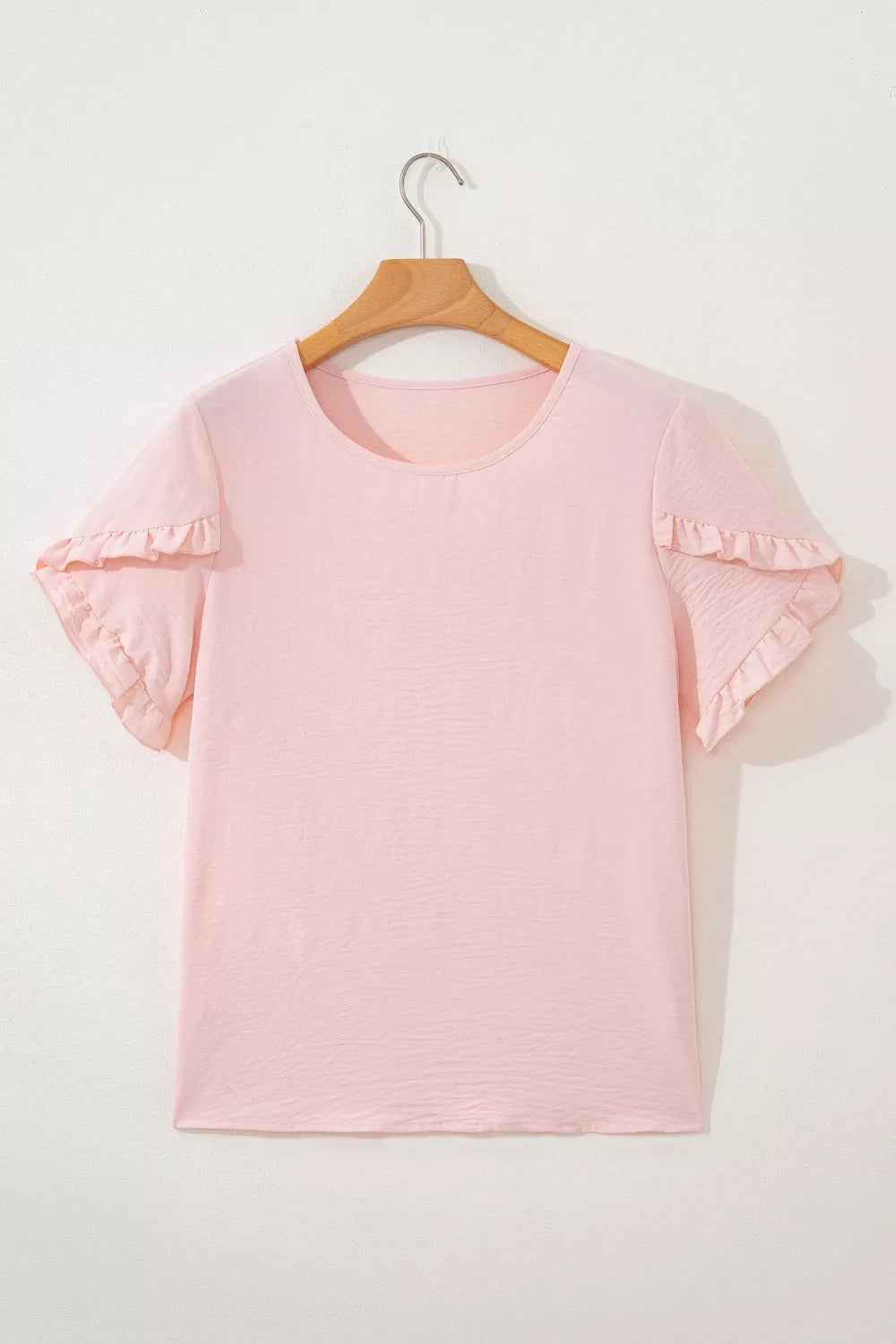 Solid Color Ruffle Trim Short Sleeve Blouse 