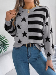 Stars and Stripes Pattern Casual Round Neck Sweater 