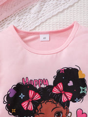 Children's Cartoon Graphic Top and Pants Set 