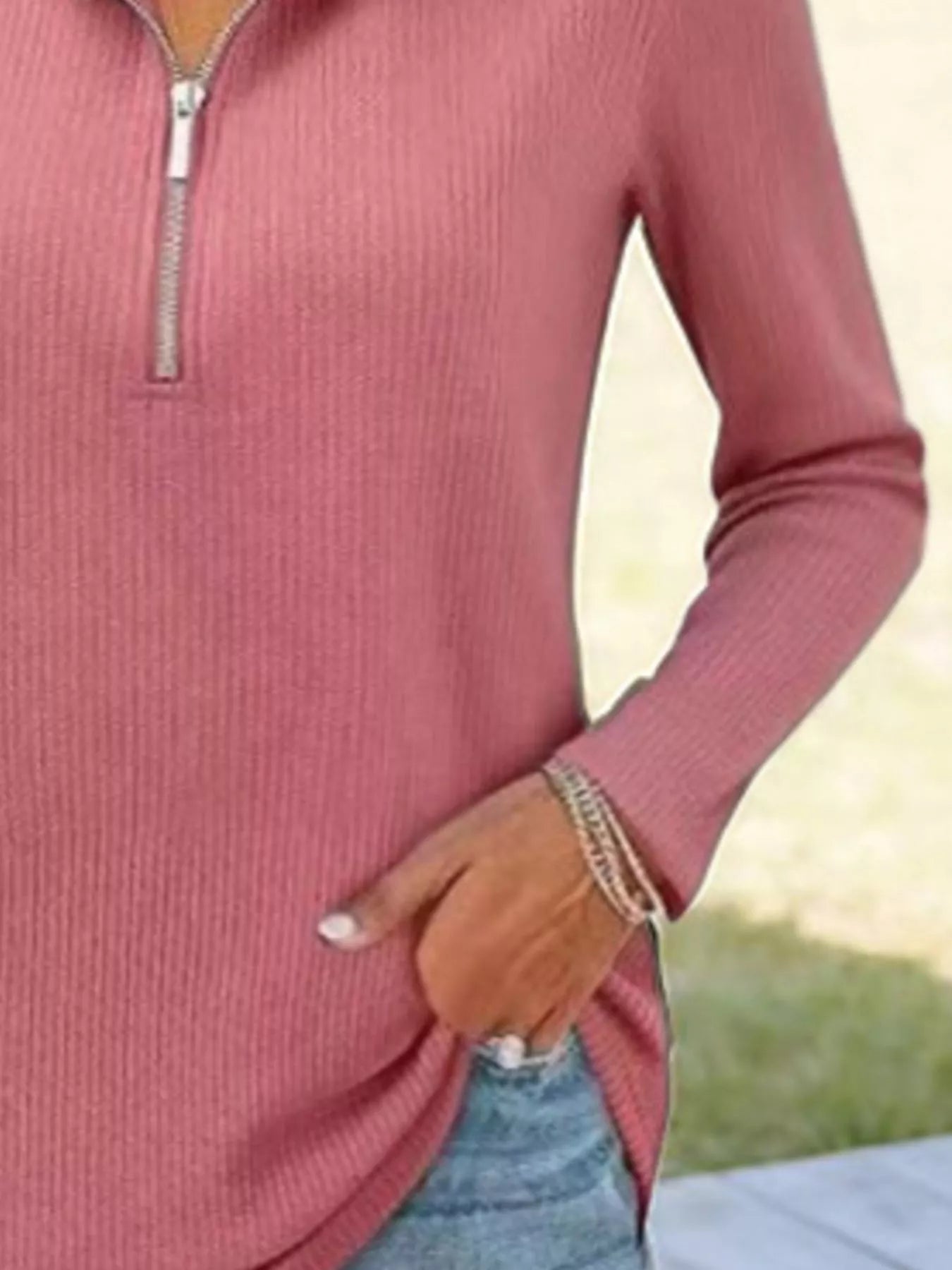 Half Zip Long Sleeve Knit Top 