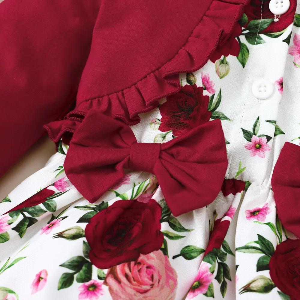 Frill Floral Round Neck Flounce Sleeve Dress 