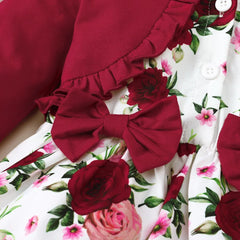 Frill Floral Round Neck Flounce Sleeve Dress 