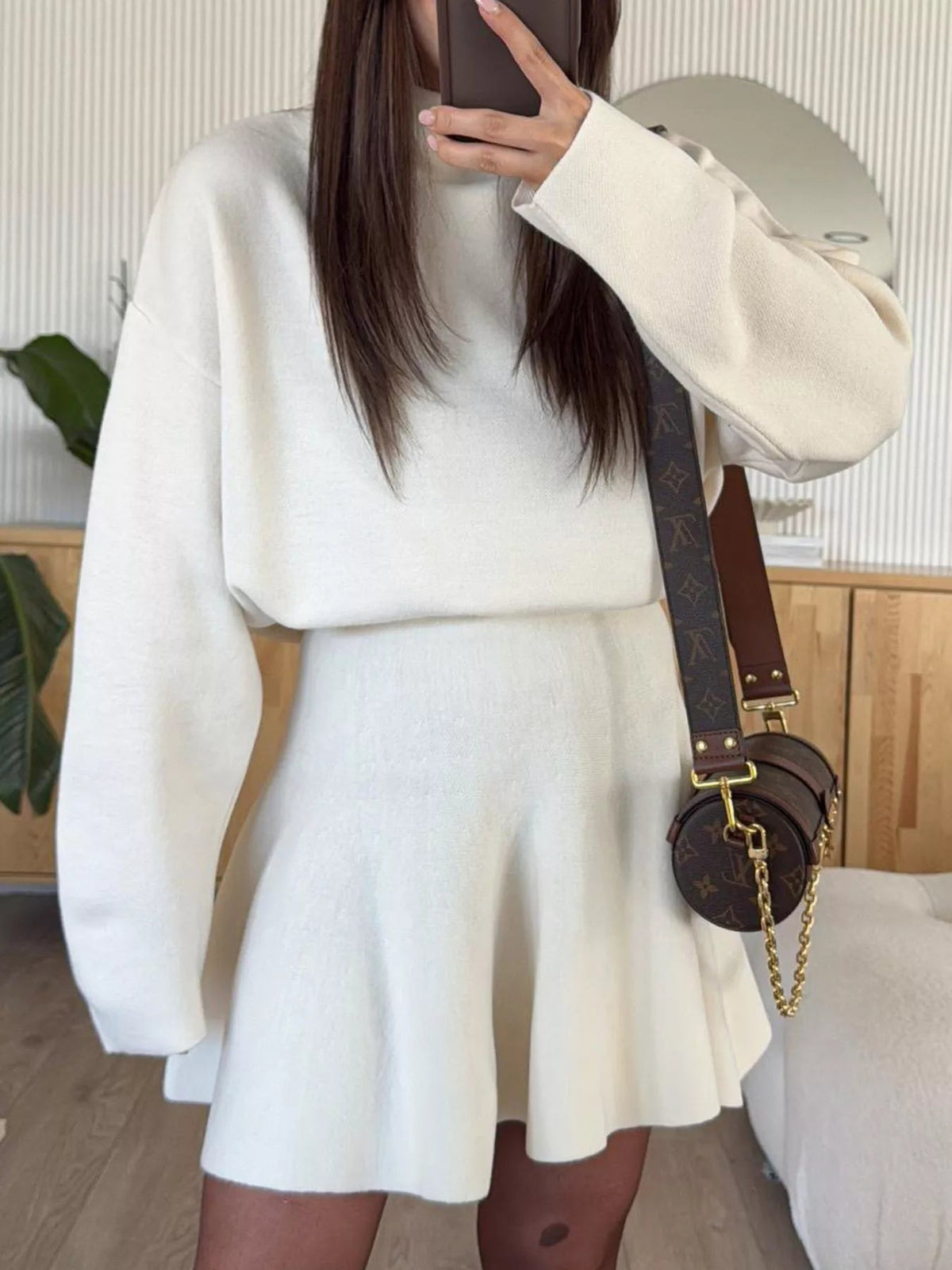 Round Neck Long Sleeve Mini Sweater Dress 