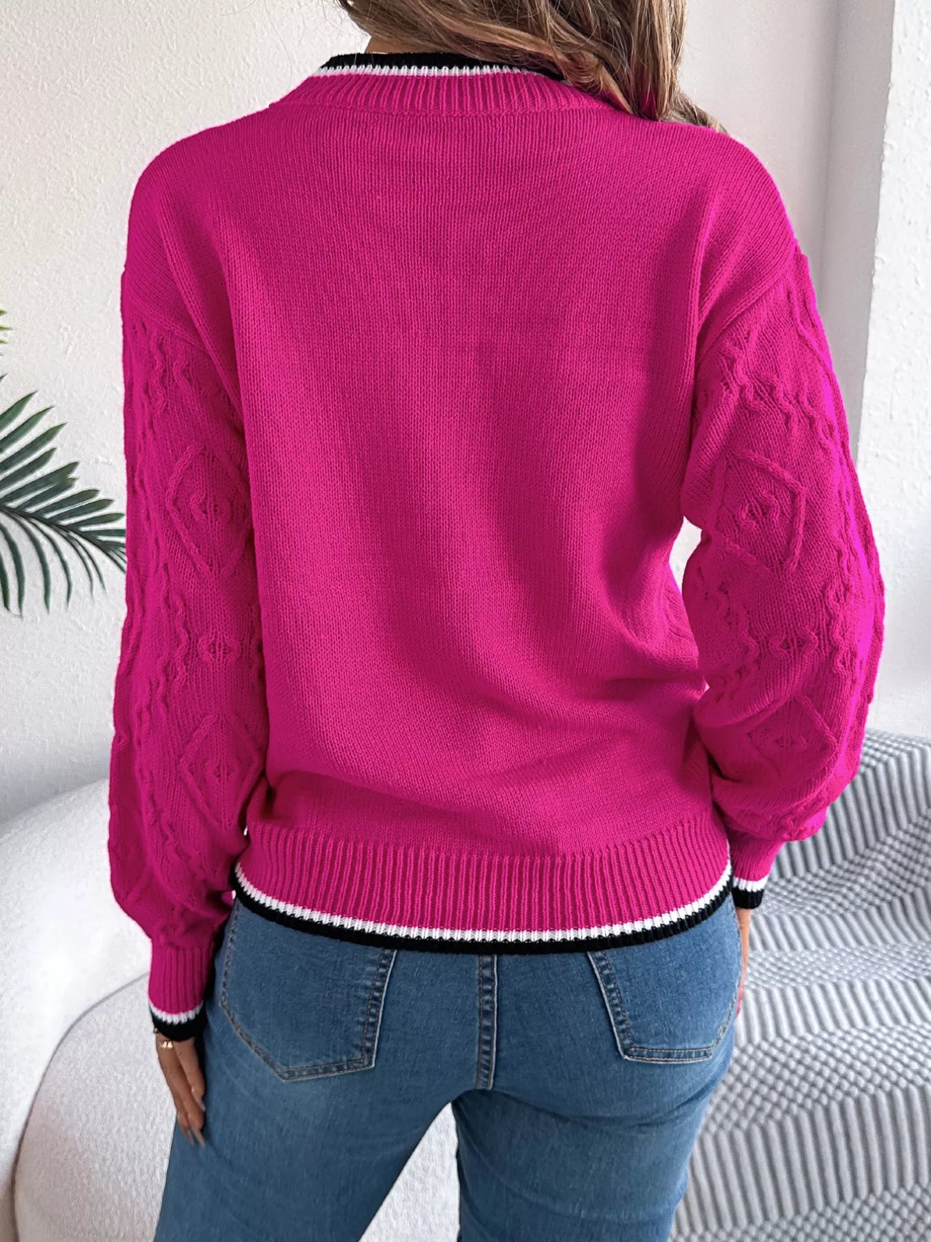 Contrast Trim Round Neck Sweater 