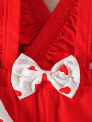 Children's Heart Print Top and Suspender Pants Set 