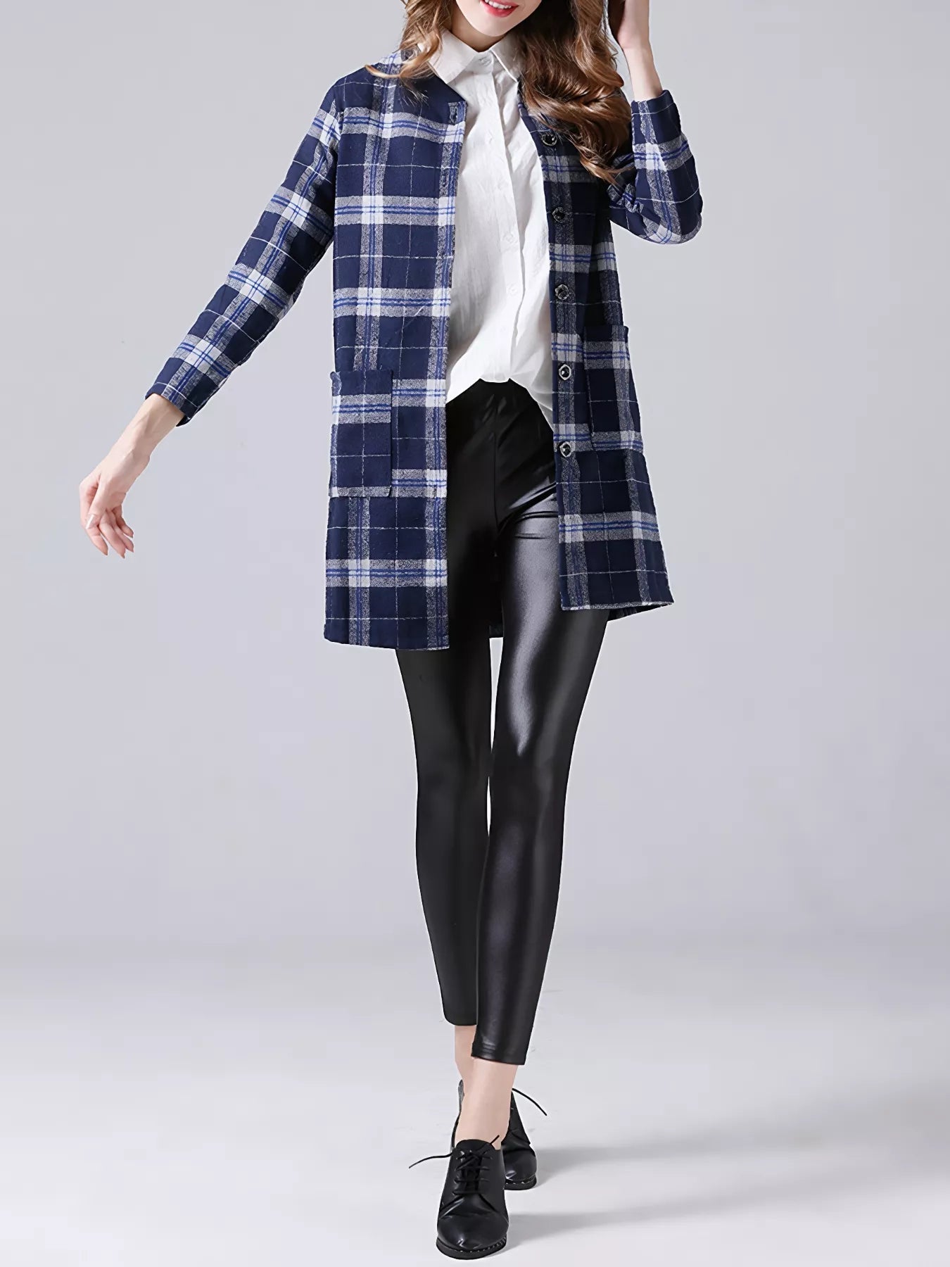 Plus Size Plaid Button-Down Longline Shirt 