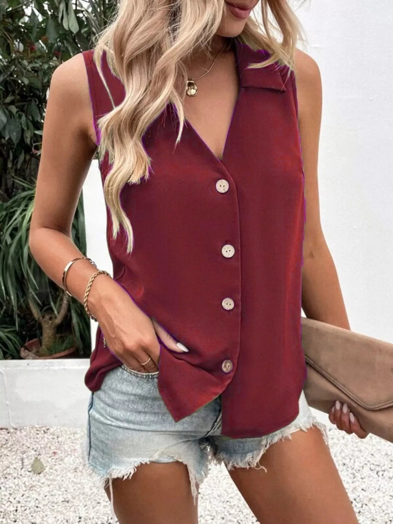 Full Size Button-Down Tank Top Plus Size 