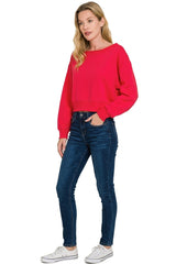 Zenana Fleece Boat-neck Sweatshirt 