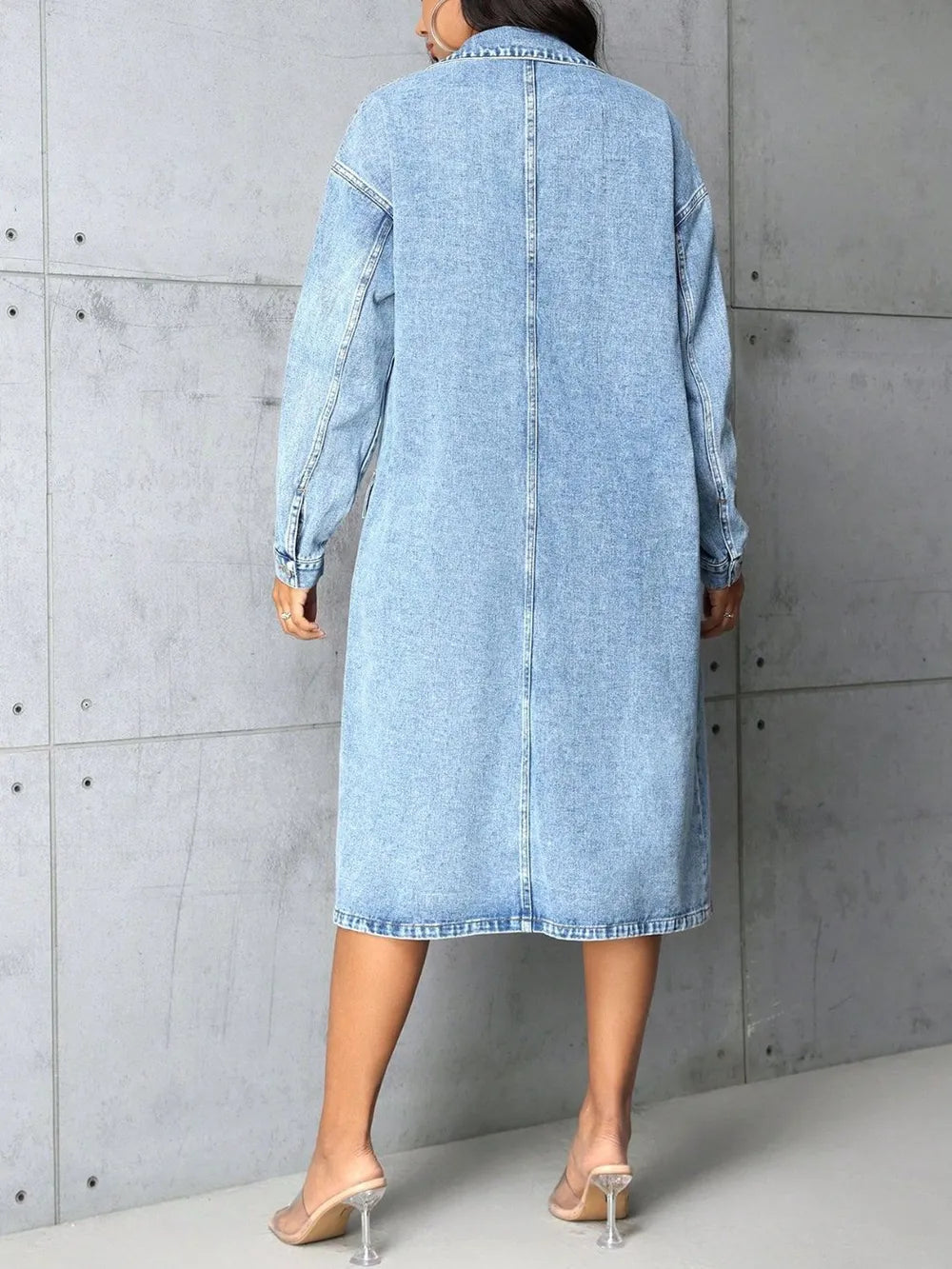 Pocketed Button Up Collared Neck Denim Top 