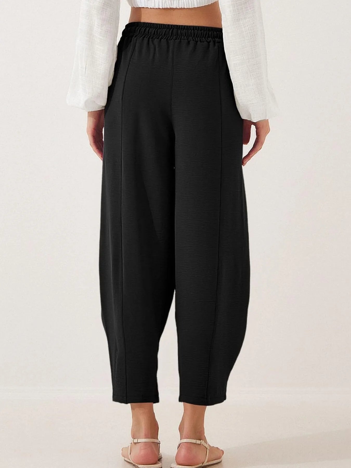 Full Size Drawstring Wide Leg Cropped Pants Plus Size 