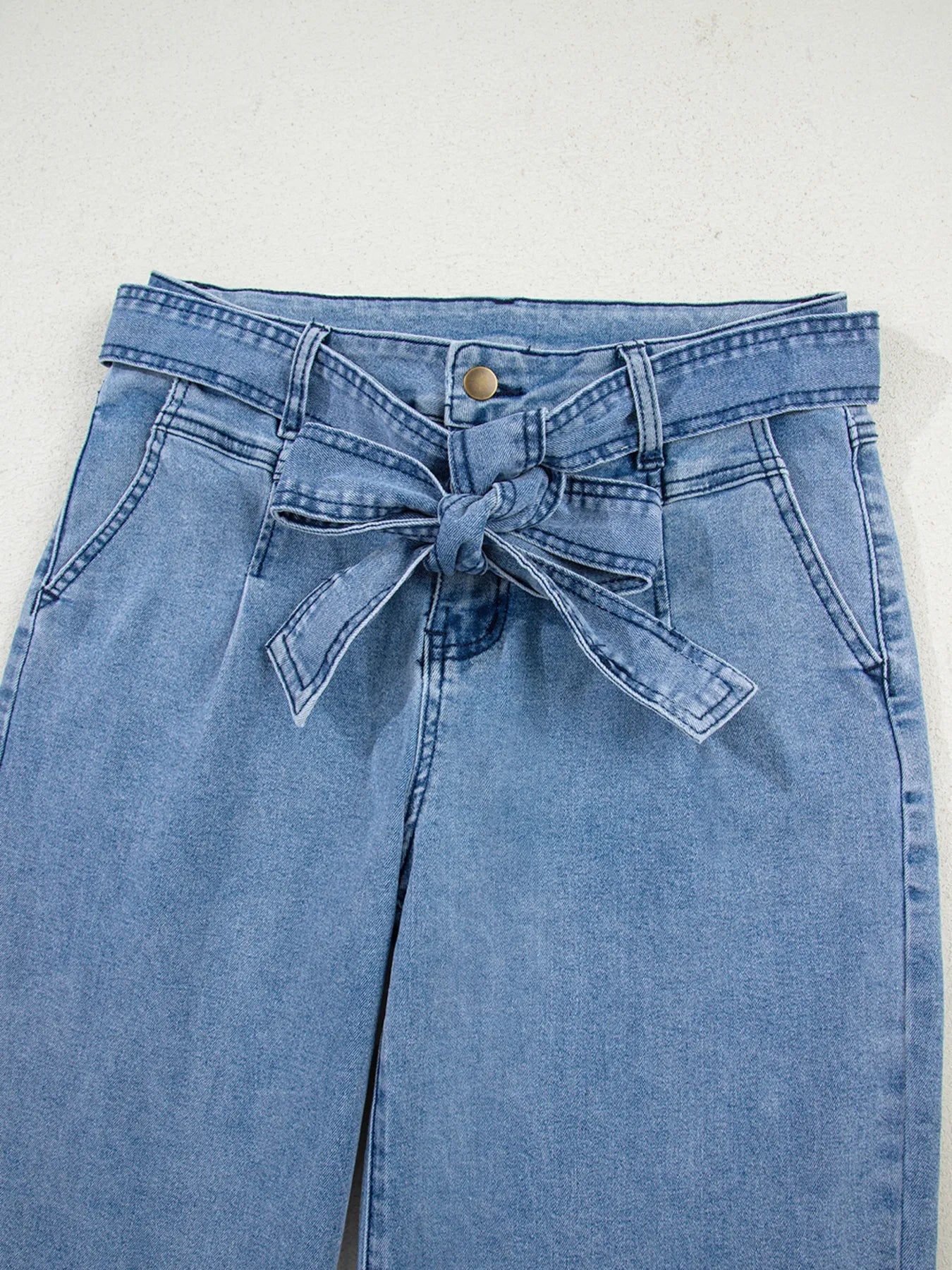 High Waisted Wide Leg Belted Jeans 