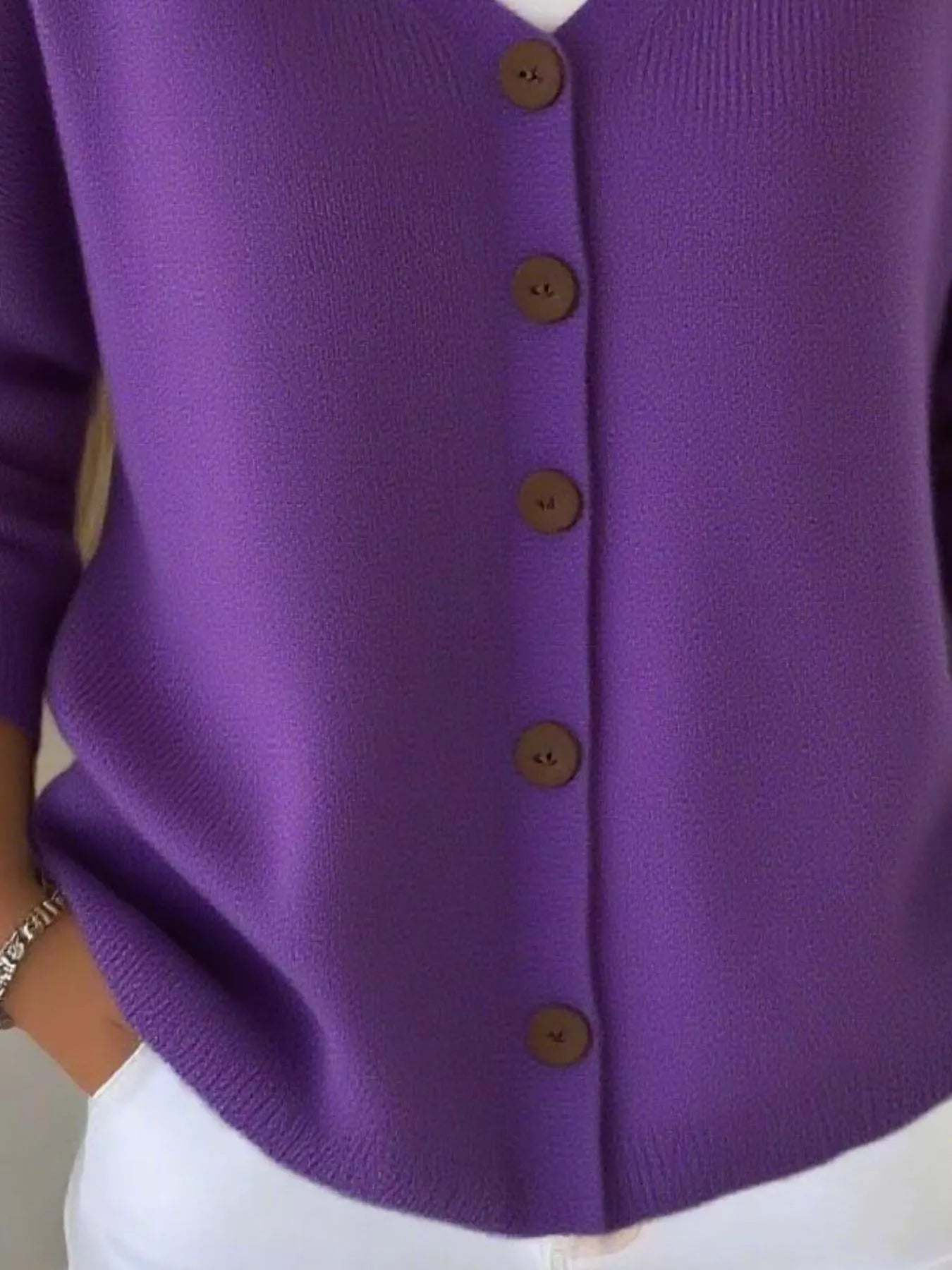 Full Size Button-Front V-Neck Cardigan Plus Size 